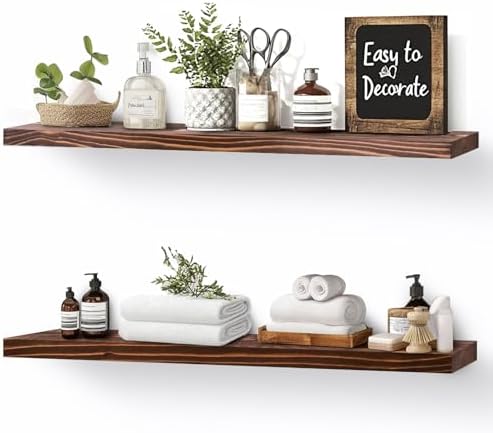 24x5.8x0.8in Floating Wall Shelves Rustic Solid Wood 2-Pack by ABSWHLM
