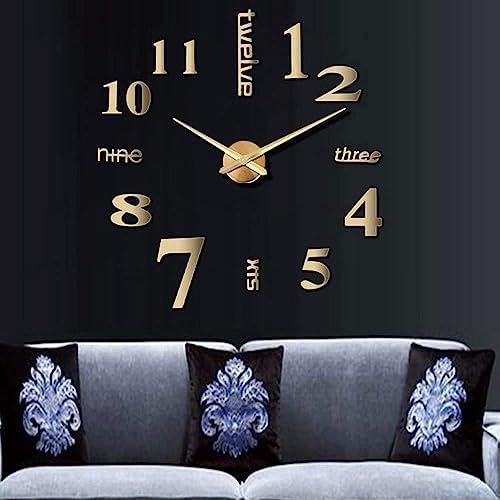 Modern Large 3D Mirror Frameless DIY Wall Clock by CUGBO