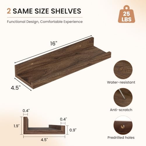 Dreamland Picture Ledge Shelf for Wall, Floating Shelves Set of 4, 16 inch Long - Image 3