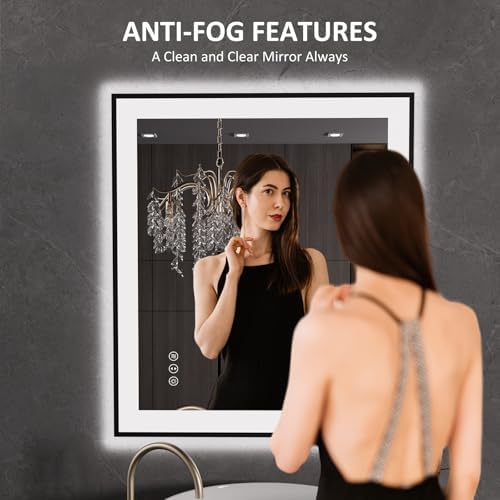 LOAAO 28"X32" LED Bathroom Mirror Black Framed - Image 2