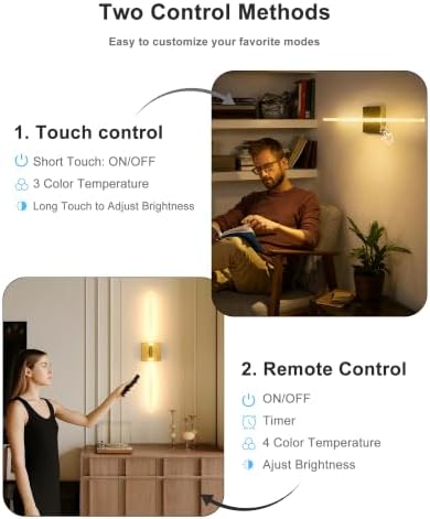 Wall Sconce Set of 2: Gold Rechargeable Wireless Magnetic Install - Image 6