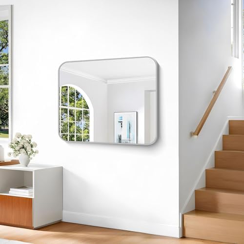 Silver Bathroom Mirror, 30 x 36 Inch Metal Framed Silver Rectangle Mirror - Image 6