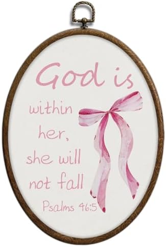 Coquette Pink Bow Christian Oval Wall Art, Bible Verse Scripture Oval Framed by Unknown