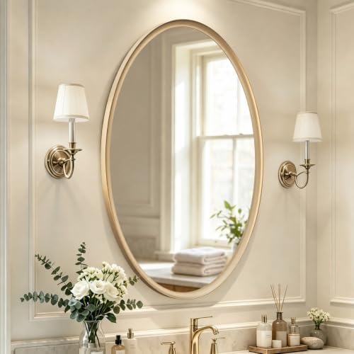 USHOWER Brushed Gold Oval Bathroom Mirror, 20x28 Inch Oval Mirror by USHOWER
