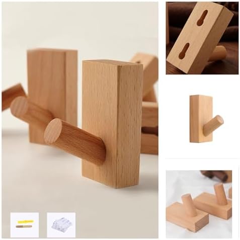 HomeDo Adhesive Wood Wall Hooks, Decorative Coat Hooks Hat Rack, Beech 4P - Image 5
