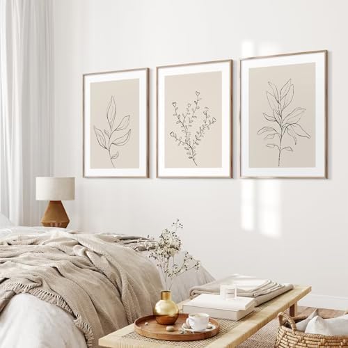 Joocrise Botanical Wall Art Decor Set of 3 Neutral Wall Decor Boho Beige Canvas - Image 5