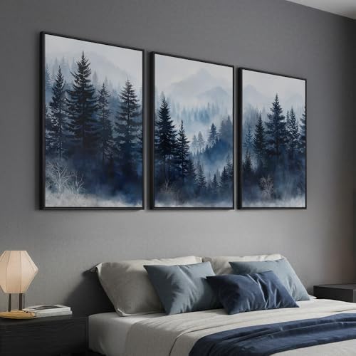 Framed Blue Foggy Forest Mountain Wall Art - Image 2