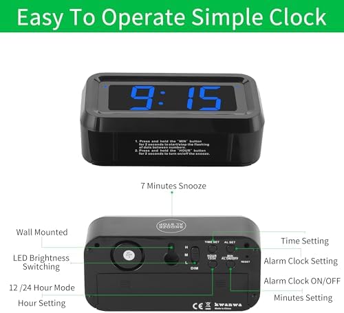 KWANWA Small Digital Alarm Clock, 1.2inch Dark Blue LED Digits, Adjustable - Image 5