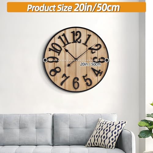 Large Wall Clock 20IN, Silent Metal Wood Style Wall Clocks Battery Operated - Image 3