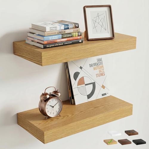 16 Inch Floating Shelves for Wall, Oak Finish by FLYJOE
