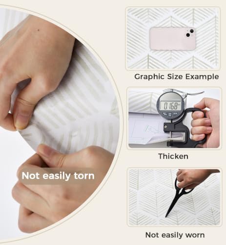 MelunMer Geometric Peel and Stick Wallpaper Boho Beige White 17.3''×393'' - Image 4