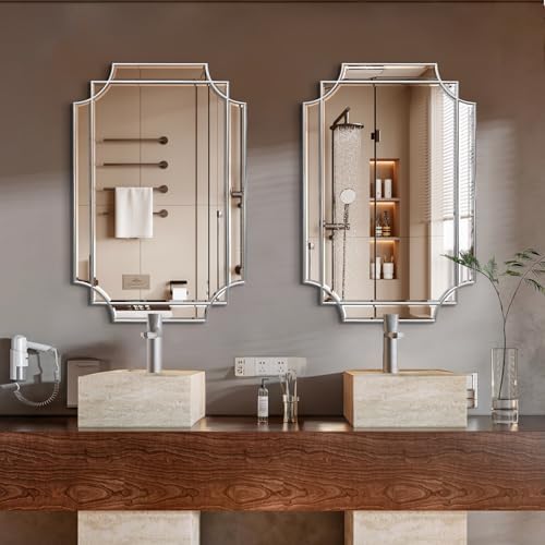 HQiJun Silver Mirror for Wall, 36x24 Wood Framed, Scalloped Beveled Polished - Image 7