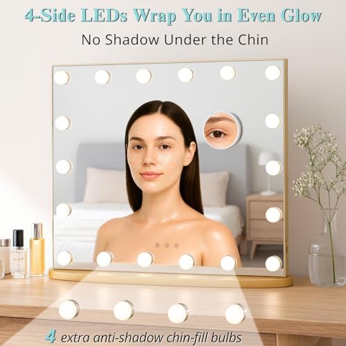 LUXFURNI Vanity Mirror with Lights, 23.6" Hollywood Makeup Mirror Gold - Image 2