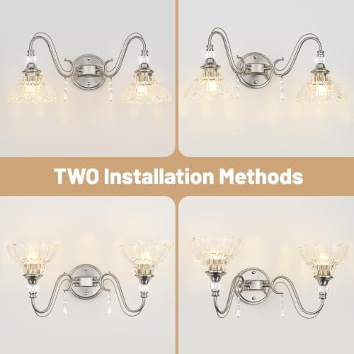 Brushed Nickel Bathroom Vanity Light, 2-Light Nickel Finish Wall Sconce - Image 3