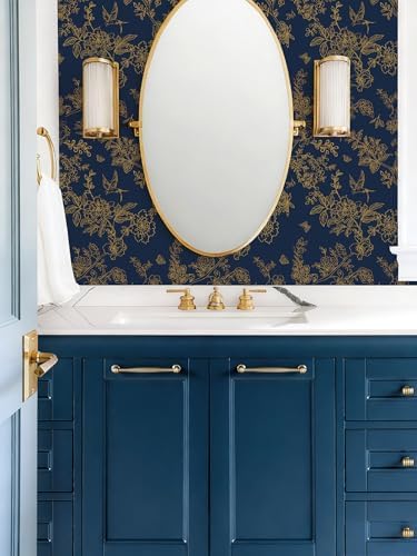 Froluya Dark Blue Peel and Stick Wallpaper Vintage Floral 17.7in×196.8in - Image 5