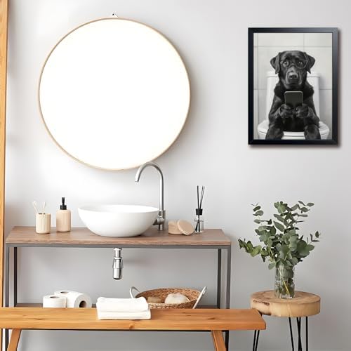 Black and White Bathroom Wall Art, Funny Labrador Dog Canvas Prints Poster - Image 4