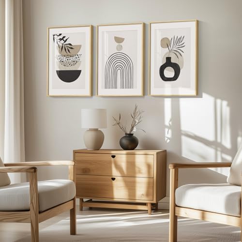 Framed Neutral Beige Boho Geometric Abstract Wall Art Bedroom, 16x24 Inch - Image 4