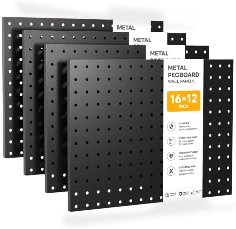 LiSHELF 4 Pack Metal Pegboard Panels, 12 x 16 Inch Heavy Duty Wall Peg Board by Unknown