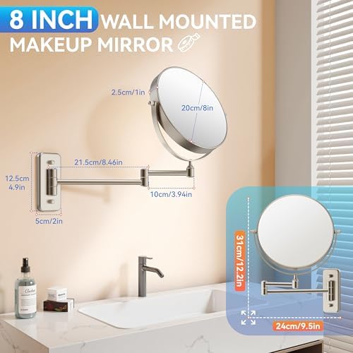 Auxmir 8" Double-Sided Wall-Mounted Makeup Mirror, 1X/30X Magnifying Mirror - Image 4