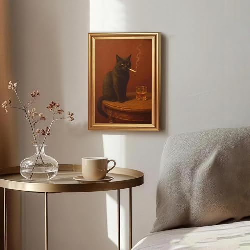 ICHZUMW Gold Framed Funny Black Cat Whiskey Vintage Canvas Wall Art 12x16In - Image 4