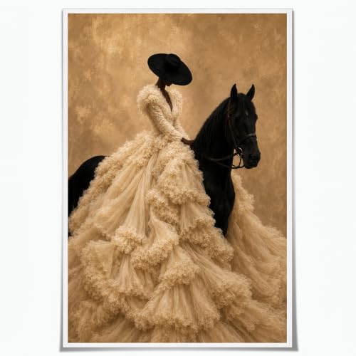 Black Woman Horse Riding Wall Art Elegant Bride Poster 16x24 Inch Unframed by Unknown