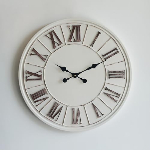 Large Modern Farmhouse Wall Clock, 24 Inch, Rustic White, Metal Face - Image 2