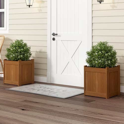 Furinno TIOMAN Planter Box, Hardwood Flower Box, Cube Garden Box, in Teak Oil - Image 2