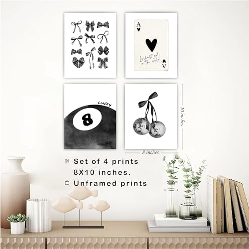 okaxscm Black Coquette Trendy Preppy Wall Art Prints Set of 4, Coquette Room - Image 3