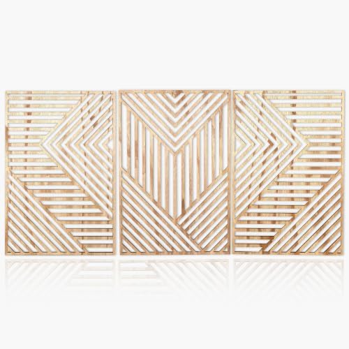 Motivilla Wood Wall Art Set of 3, Light Geometric Decor by Motivilla