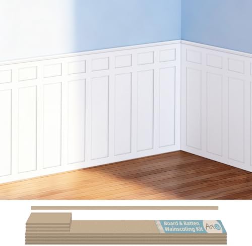 Art3d Premade Paintable Board and Batten Wainscoting Kit, 94.5 x 54 in by Art3d
