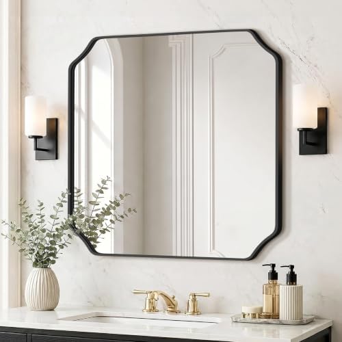 Delma Bathroom Vanity Mirror, Scalloped Round Corner Wall Mirror, by Delma