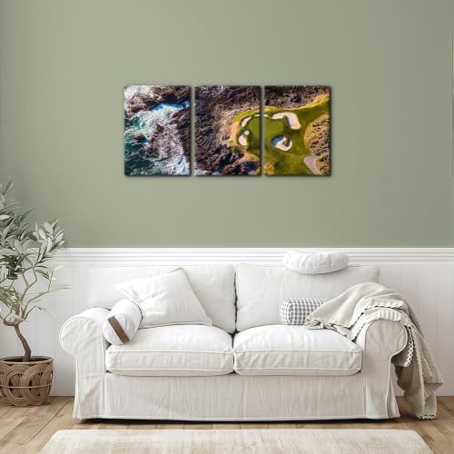 Pacimo 3 Pieces Pebble Beach Golf Course Wall Art Canvas Pictures Natural - Image 4
