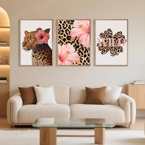 Trendy Leopard Wall Art Pink Cheetah Print Room Decor Leopard Flower Canvas - Image 7