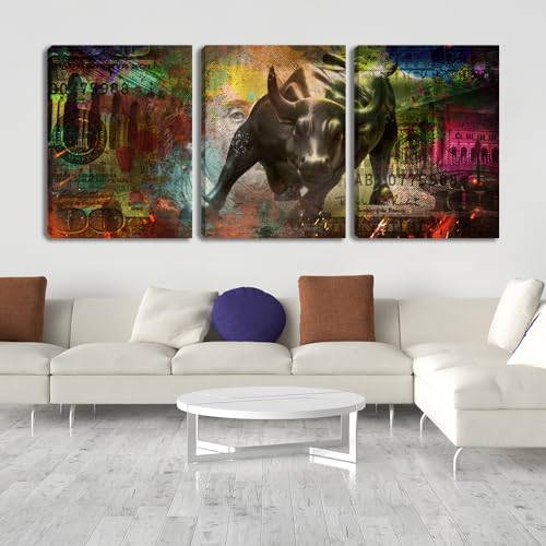3 Pieces Bull Motivational Wall Art Canvas Poster Print Office Wall Decor - Image 6