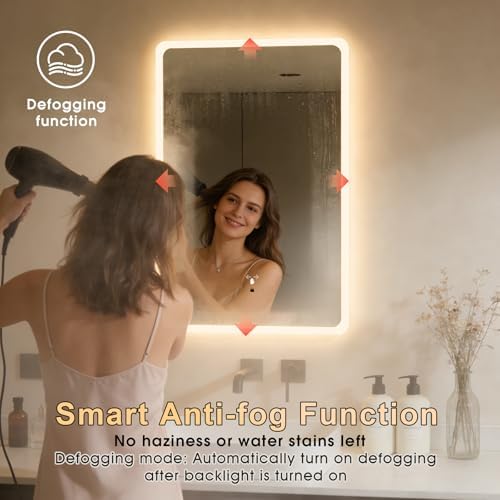 WARM&LOVE 16 x 24 Inch LED Bathroom Mirror, Hand Wave Anti-Fog Bathroom Mirror - Image 5