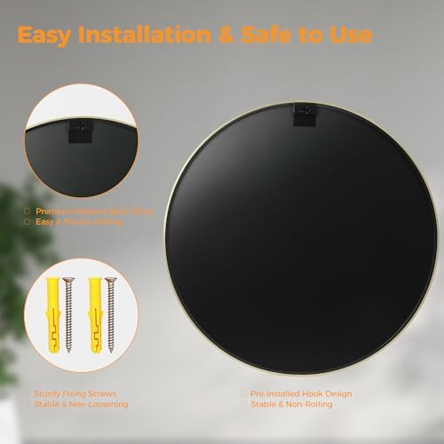 24 Inch Gold Round Bathroom Wall Mirror, Round Mirrors - Image 5