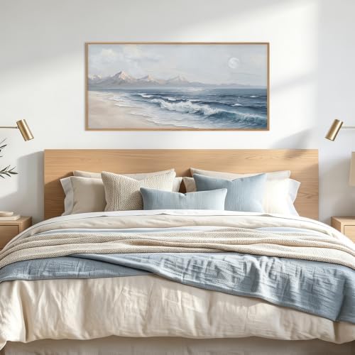 HLNIUC Blue Ocean Wave Framed Canvas Wall Art, Large Modern Sea Beach, Abstract - Image 5