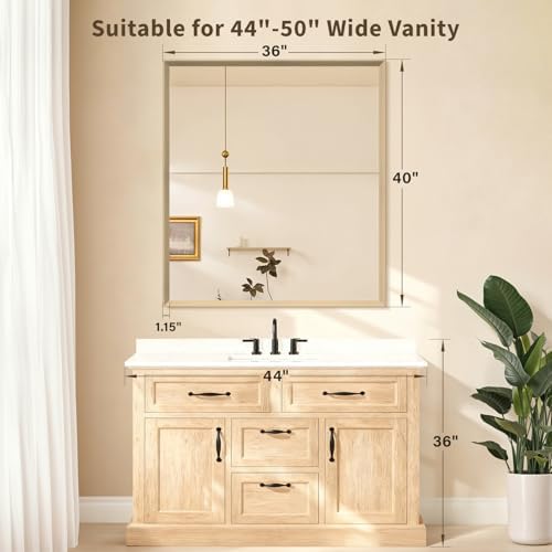 Oak Wood Effect Framed Wall Mirror, 36x40 Rectangle Mirror - Image 2