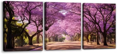 Pacimo Jacaranda Trees Park Canvas Wall Art 3 Panels Modern Spring Natural by Pacimo