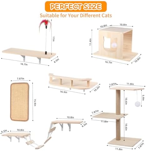 Cat Wall Shelves, Solid Wooden Wall-Mounted Cat Furniture - Image 2