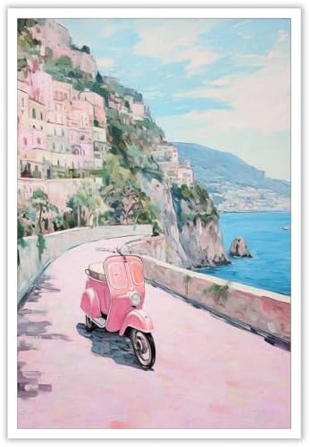 Bittiler Italian Beach Landscape Posters Amalfi Coast Pastel Canvas Wall Art by Bittiler
