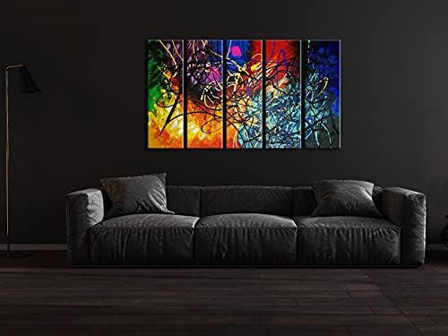 Wieco Art Colorful Abstract Heart Oil Paintings on Canvas Wall Art Ready to Hang - Image 5