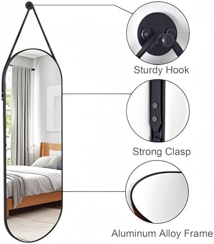Dewfig 48"x16" Full Length Mirror, Oval Wall Mirror Leather Strap - Image 7