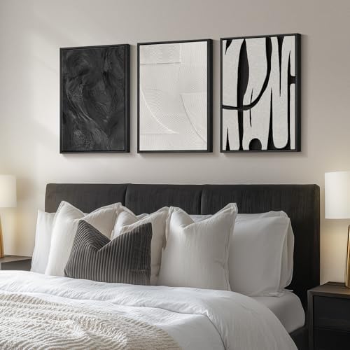 Framed Black and White Modern Abstract Wall Art set, 3 Piece Canvas Prints - Image 2