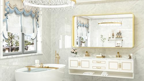TokeShimi 60 x 28 Inch Brushed Gold Bathroom Vanity Mirror - Image 2