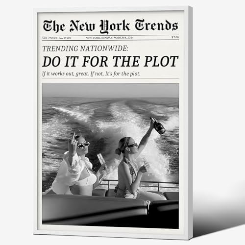 Trendy Newspaper Canvas Wall Art 8x12in White Framed Black And White Prints by Unknown