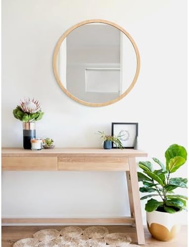 JJUUYOU Round Mirror Wall Mounted Circle Mirror Circular Vintage Wood Frame - Image 5