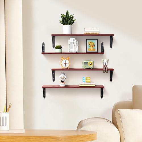ROMGUAR CRAFT Wood Wall Floating Shelves Set of 4, 23.6" x 6" - Image 5