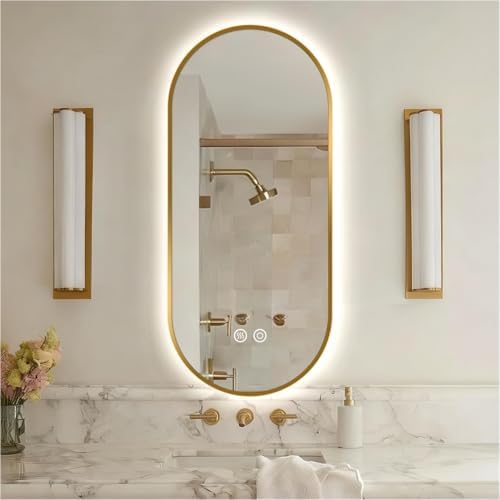 24" W x 40" H Gold Oval LED Bathroom Mirror by SIEANE