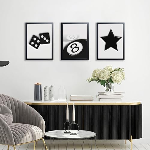 Black And White Wall Art Set of 3, Vintage Y2k Dice 8 Ball Canvas Prints - Image 2